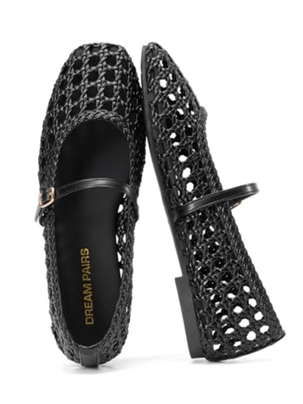 DREAM PAIRS Women's Woven Mesh Mary Jane Ballet Flats Faux Leather
